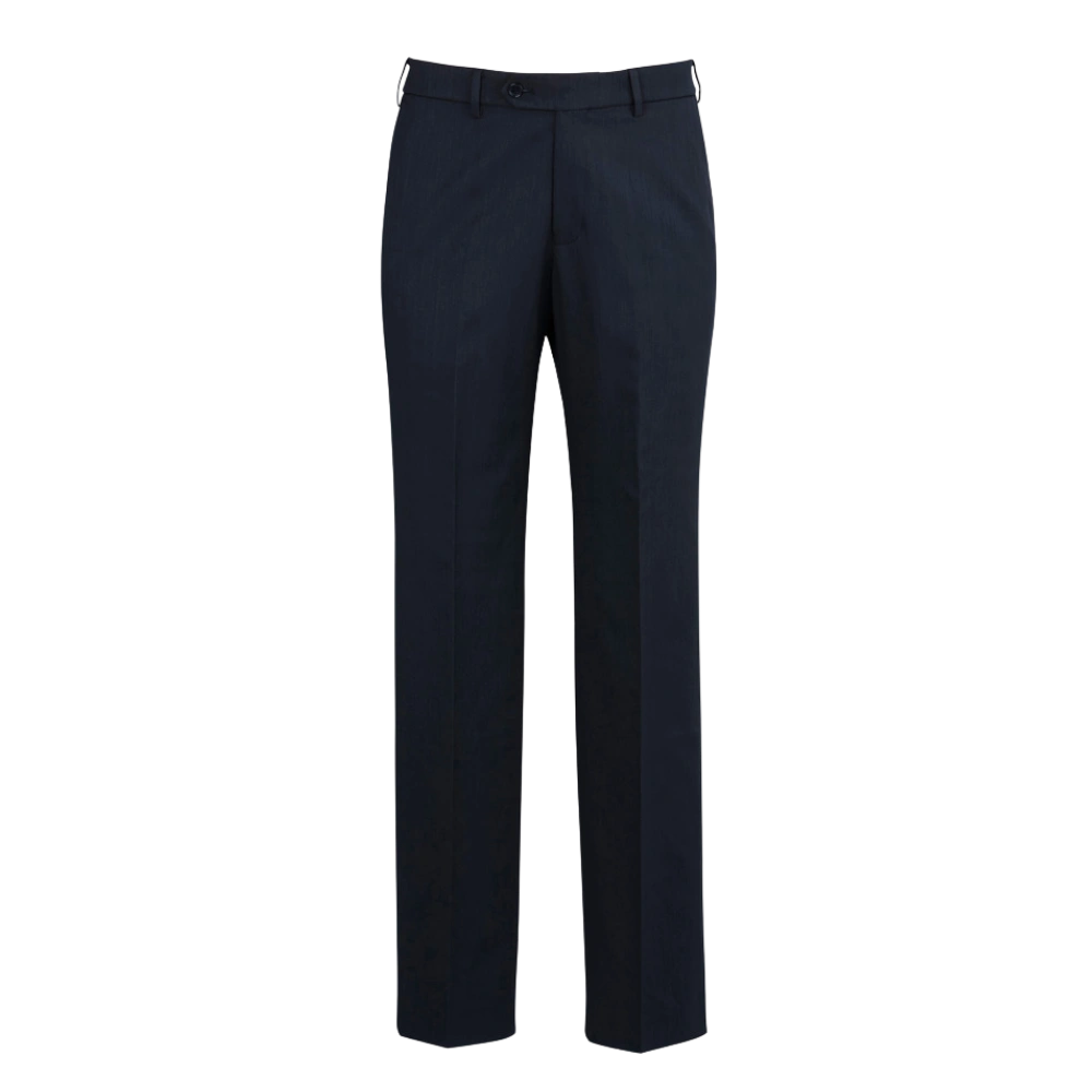 Navy flat-front corporate pant: front view
