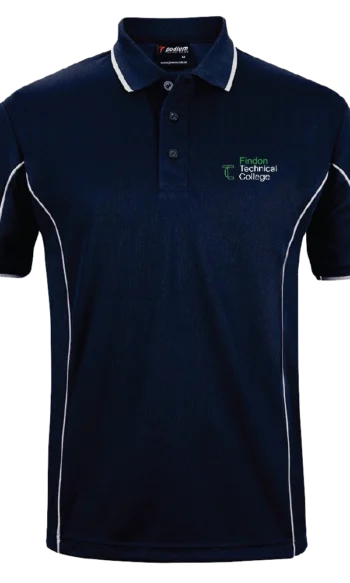 Navy polo with Findon Tech logo