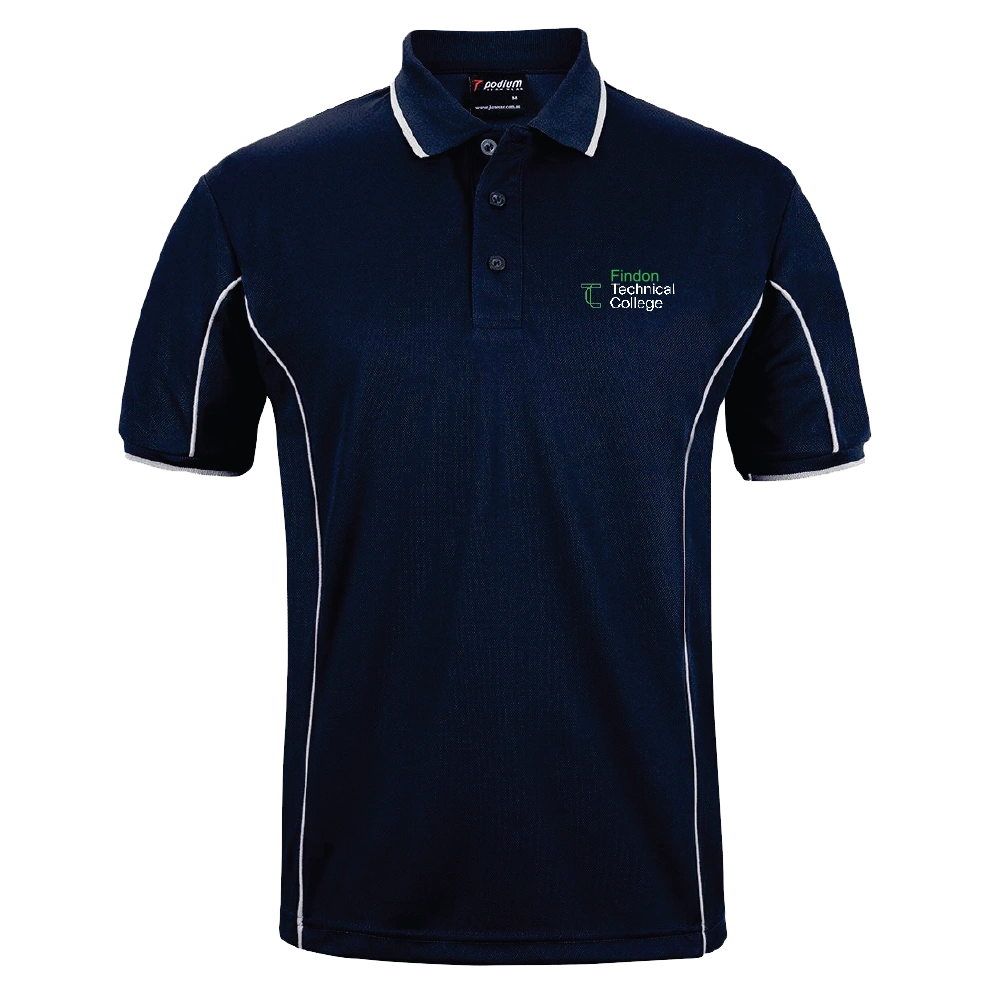 Navy polo with Findon Tech logo